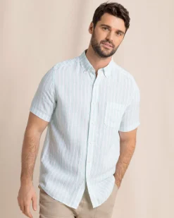 Crepe Myrtle Striped Linen Short Sleeve Sport Shirt