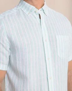 Crepe Myrtle Striped Linen Short Sleeve Sport Shirt
