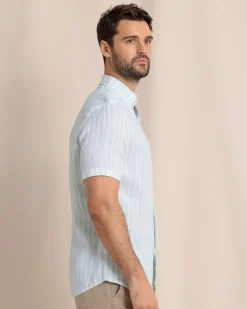 Crepe Myrtle Striped Linen Short Sleeve Sport Shirt