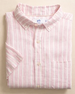 Crepe Myrtle Striped Linen Short Sleeve Sport Shirt