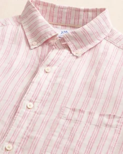 Crepe Myrtle Striped Linen Short Sleeve Sport Shirt