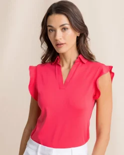 Dayna Active Ruffle Polo Tank