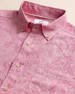 Palm-tree-cation Linen Rayon Short Sleeve Sport Shirt