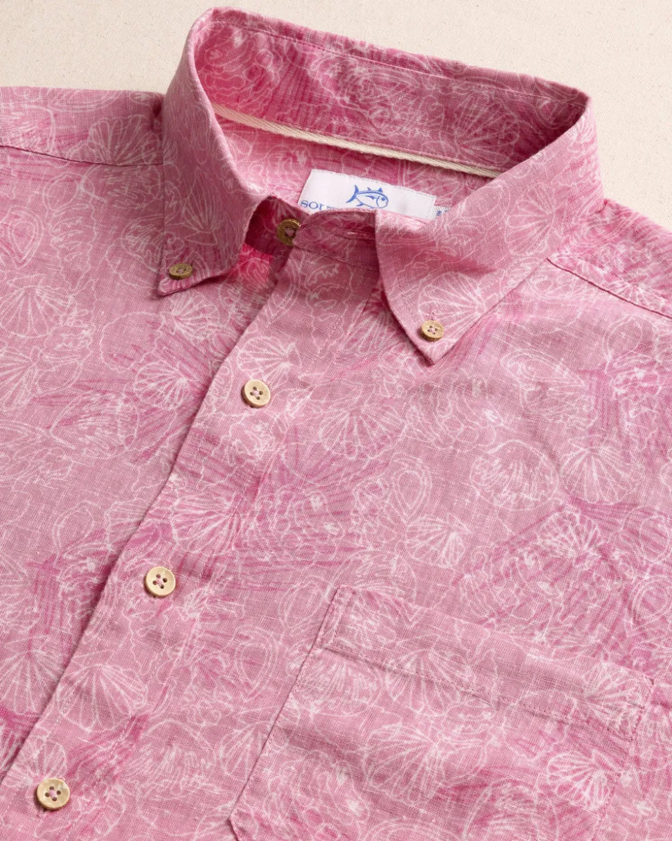 Palm-tree-cation Linen Rayon Short Sleeve Sport Shirt
