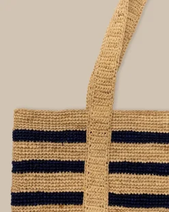 Striped Straw Hat Carrier Beach Tote