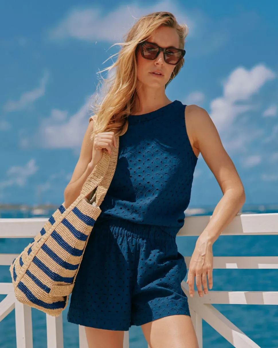Striped Straw Hat Carrier Beach Tote